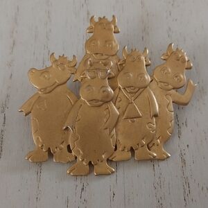 5 Cool Cows Brooch signed JJ 1988.